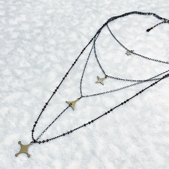 Elf Layer Necklace Star Charm Connected Dainty Multi Chain Distressed Boho - Picture 5 of 11
